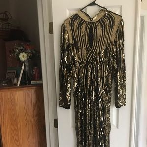 Black and gold sequined long dress
